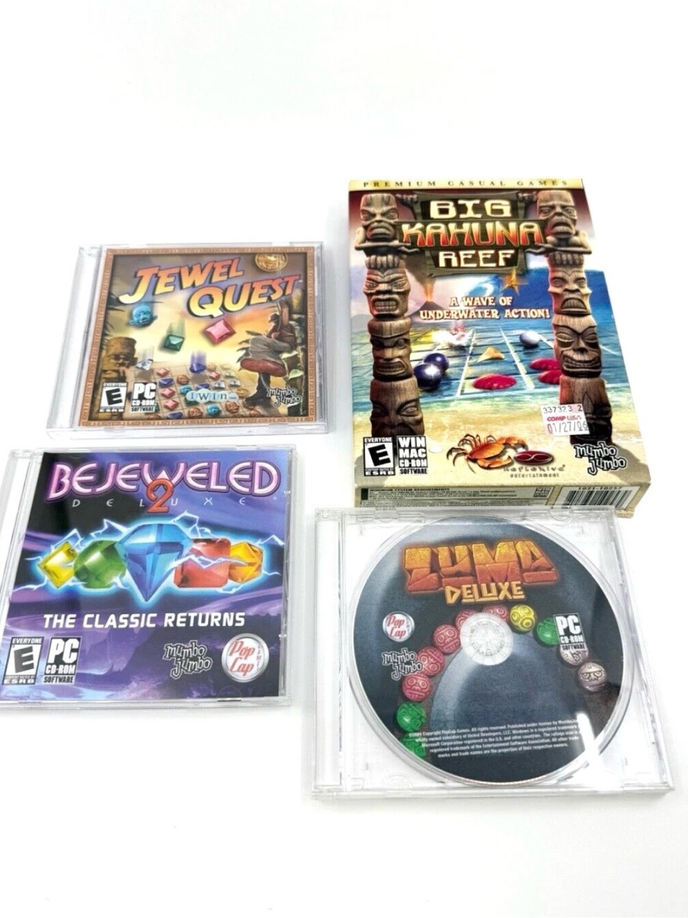Zuma Deluxe, Bejeweled 2, Jewel Quest, Big Kahuna Reef Pc Games - Lot of 4